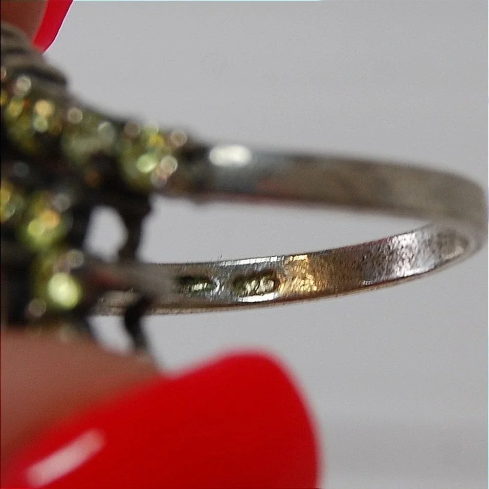 Vintage Sterling Silver Ring Size‎ 7 3/4 Peridot & Citrine stone 5.5 grams